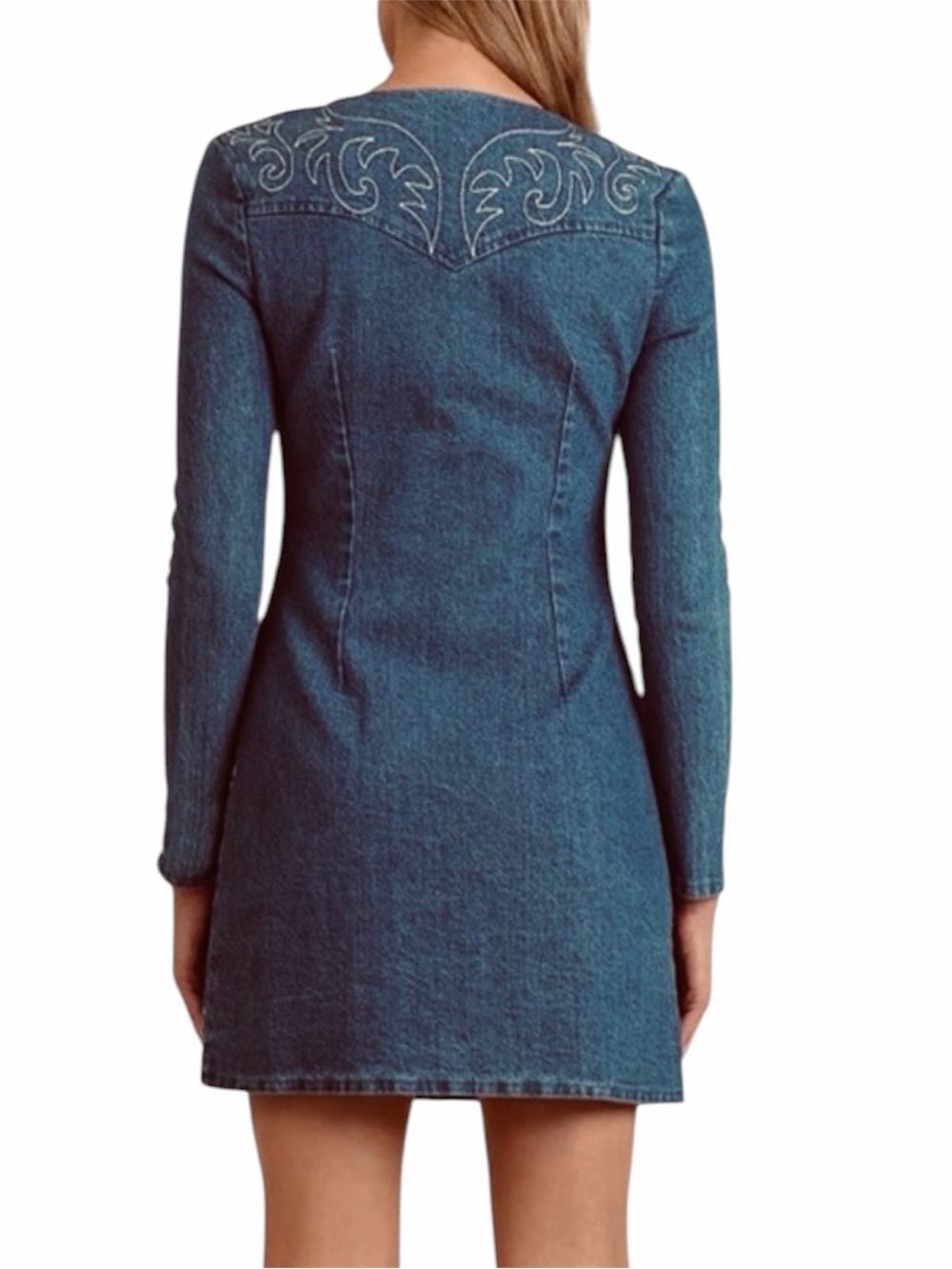 Avec Les Filles Western Embroidered Denim Snap Front Mini Dress Size 6 NWT - Picture 3 of 13
